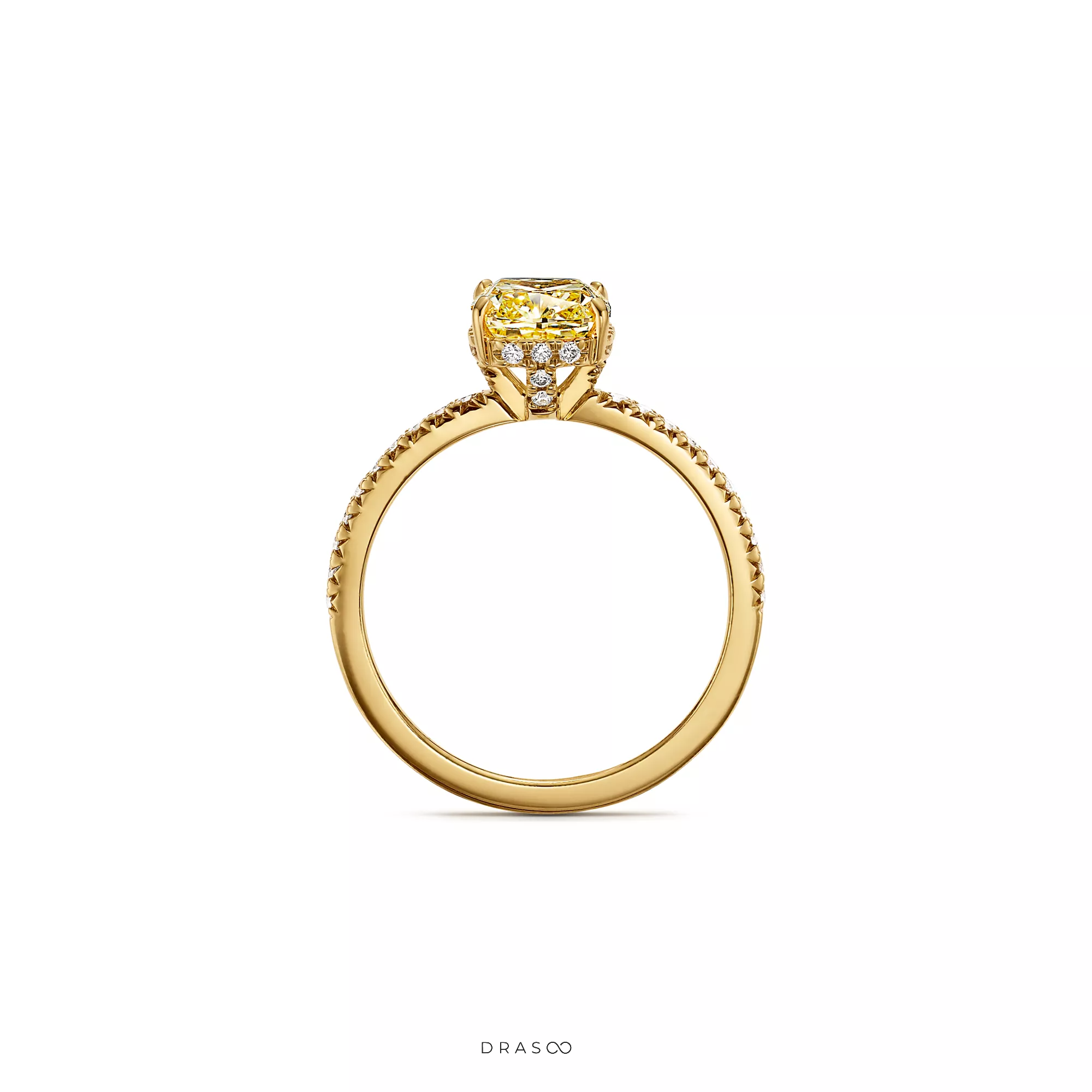 Engagement Ring with a Cushion-Cut Yellow Diamond and an 18K Yellow Gold Diamond Band