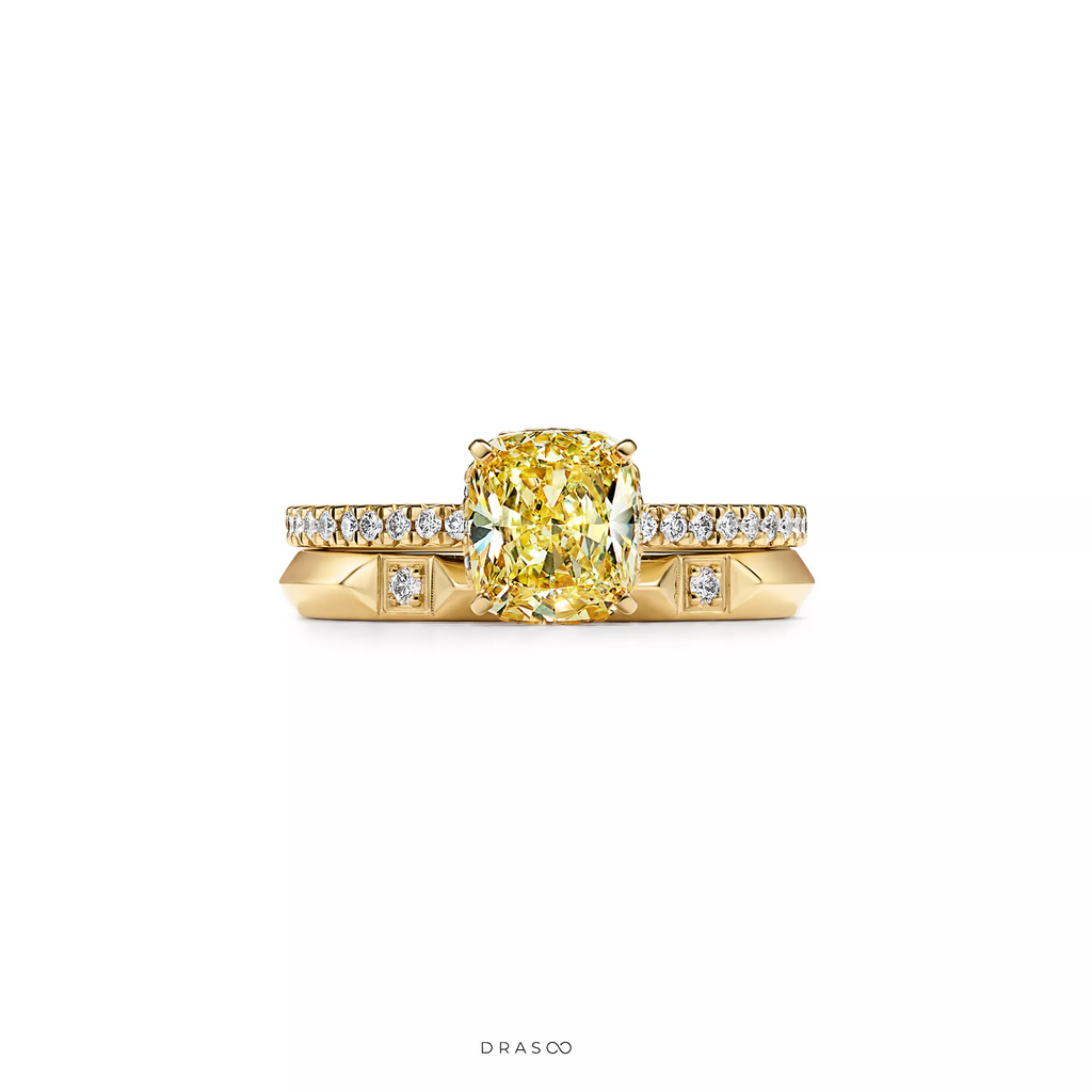 Engagement Ring with a Cushion-Cut Yellow Diamond and an 18K Yellow Gold Diamond Band