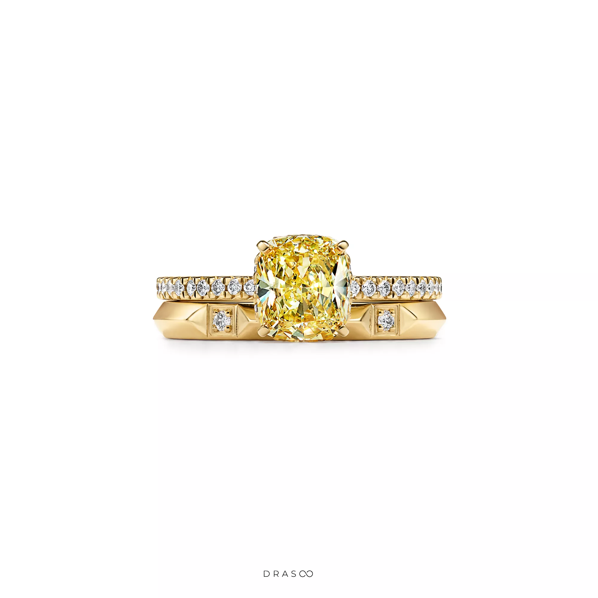 Engagement Ring with a Cushion-Cut Yellow Diamond and an 18K Yellow Gold Diamond Band