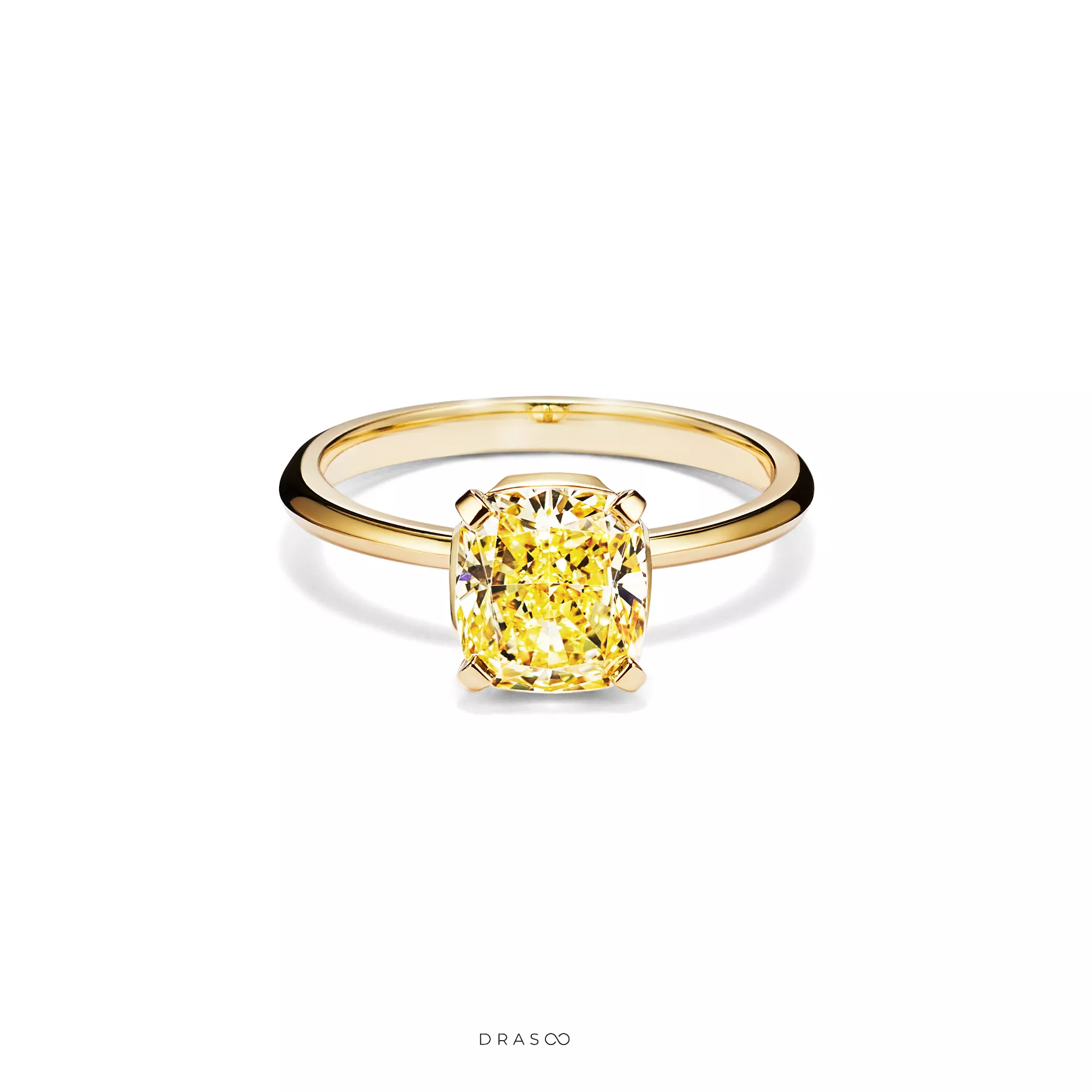Engagement Ring with a Cushion-Cut Yellow Diamond and an 18K Yellow Gold Diamond Band