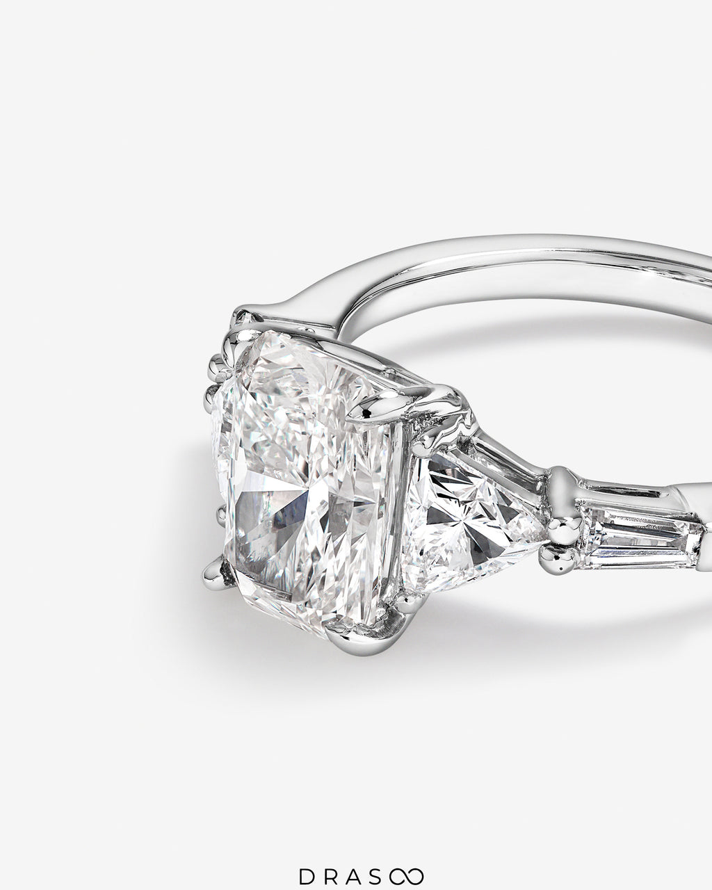 2.86 Carat TW Radiant Cut Lab-Grown Diamond Fancy Cut Side Stone Engagement Ring in 14K White Gold