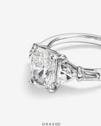 2.86 Carat TW Radiant Cut Lab-Grown Diamond Fancy Cut Side Stone Engagement Ring in 14K White Gold