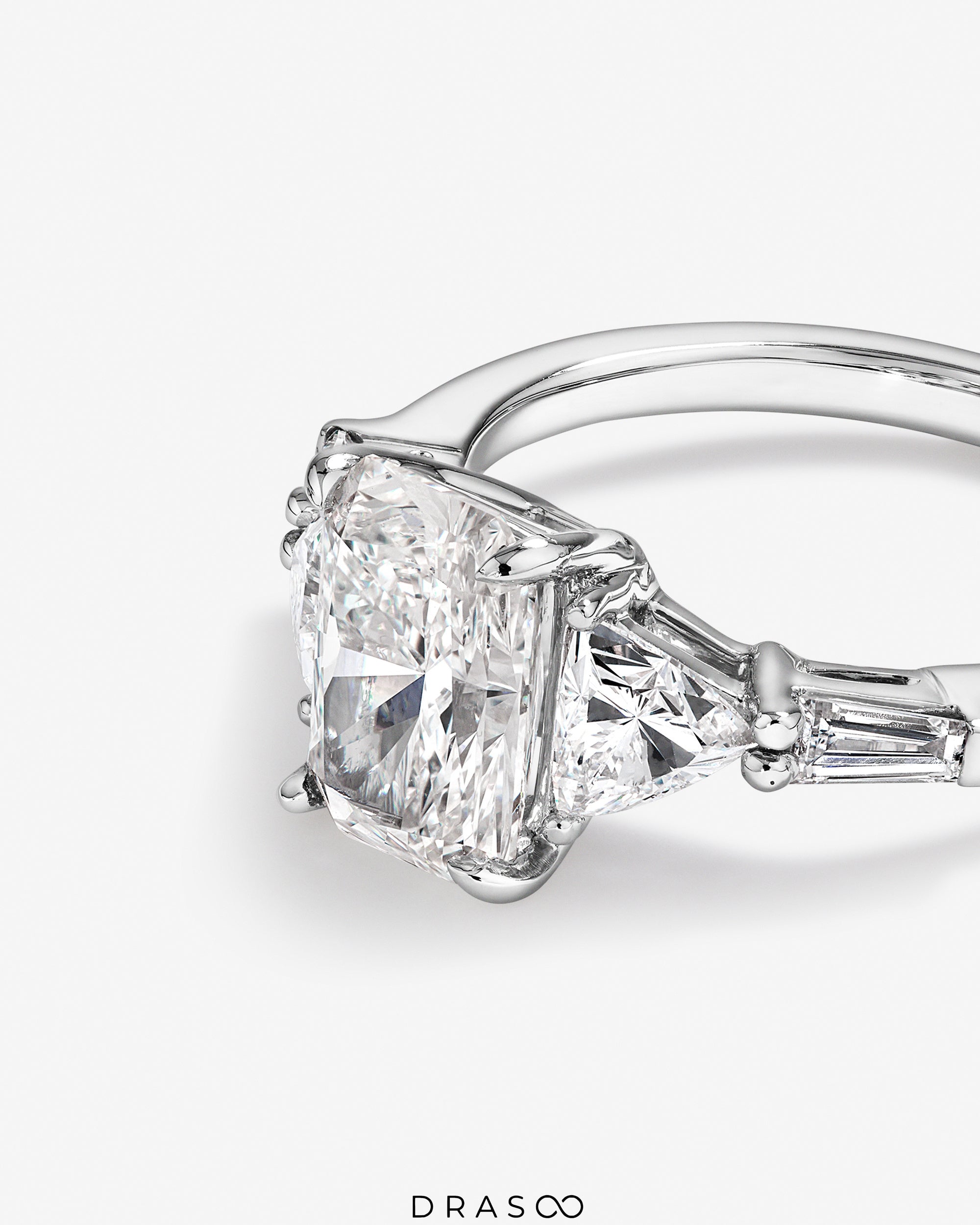 2.86 Carat TW Radiant Cut Lab-Grown Diamond Fancy Cut Side Stone Engagement Ring in 14K White Gold