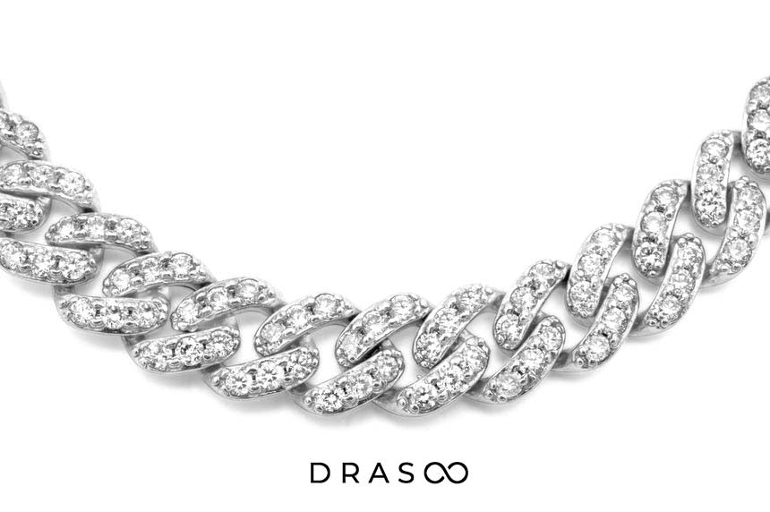 14K White Gold Cuban Chain Choker 8mm 14Ctw