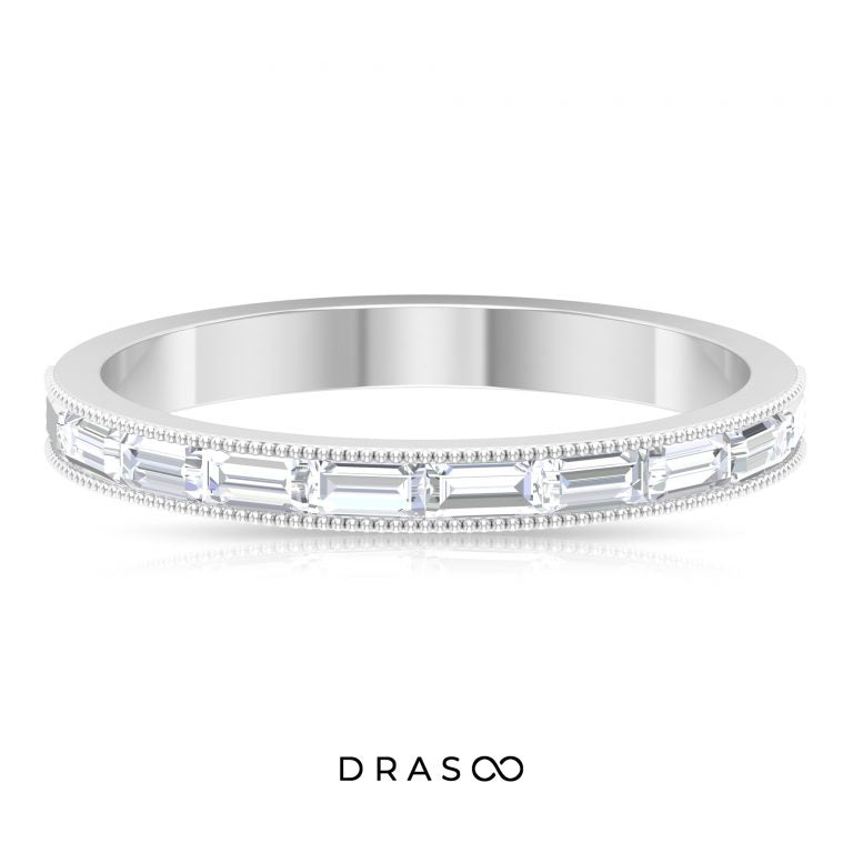 1/2 CT Moissanite East West Band Ring with Milgrain Details