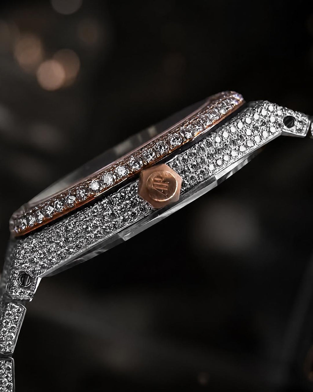 Audemars Piguet – Royal Oak 34 mm – Stainless Steel & Rose Gold – Silver "Grande Tapisserie" Dial – Custom Diamond-Set