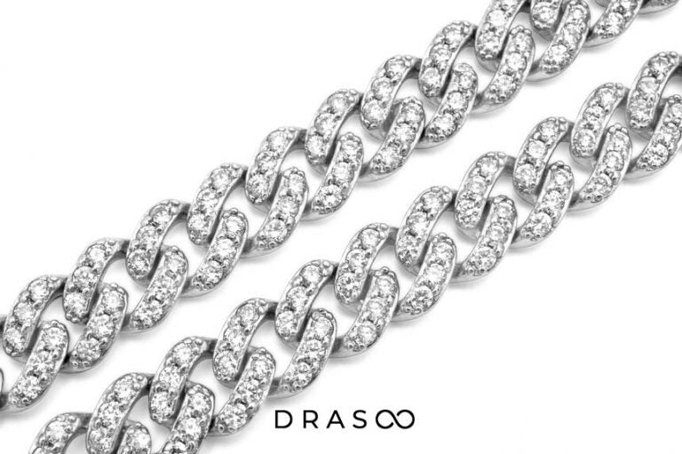 14K White Gold Cuban Chain Choker 8mm 14Ctw