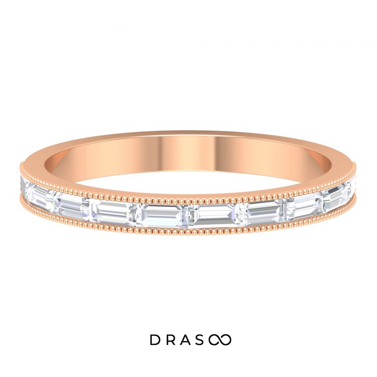 1/2 CT Moissanite East West Band Ring with Milgrain Details