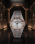 Audemars Piguet – Royal Oak 34 mm – Stainless Steel & Rose Gold – Silver "Grande Tapisserie" Dial – Custom Diamond-Set
