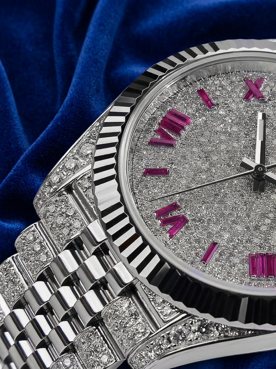 Rolex Datejust 41 – Oystersteel & White Gold – Custom Diamond-Set with Ruby Covert Dial – Jubilee