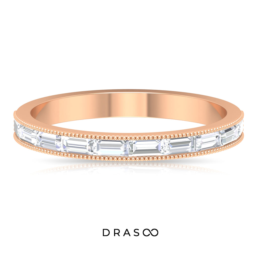 1/2 CT Moissanite East West Band Ring with Milgrain Details