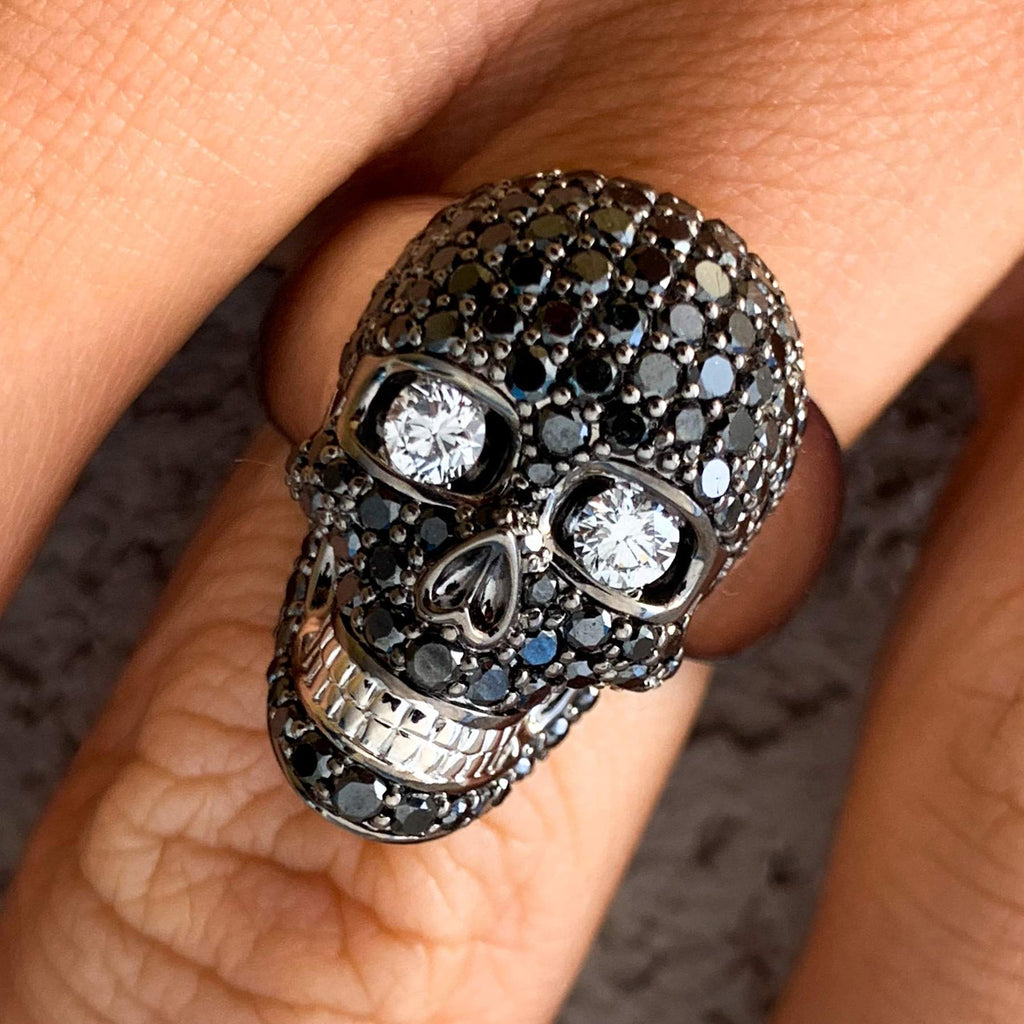 GOLD SKULL RING – 3.5CT BLACK DIAMOND