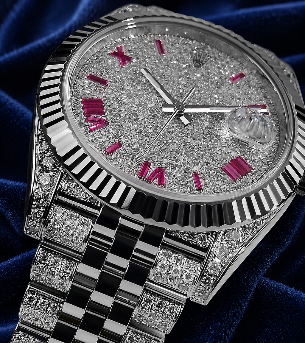 Rolex Datejust 41 – Oystersteel & White Gold – Custom Diamond-Set with Ruby Covert Dial – Jubilee