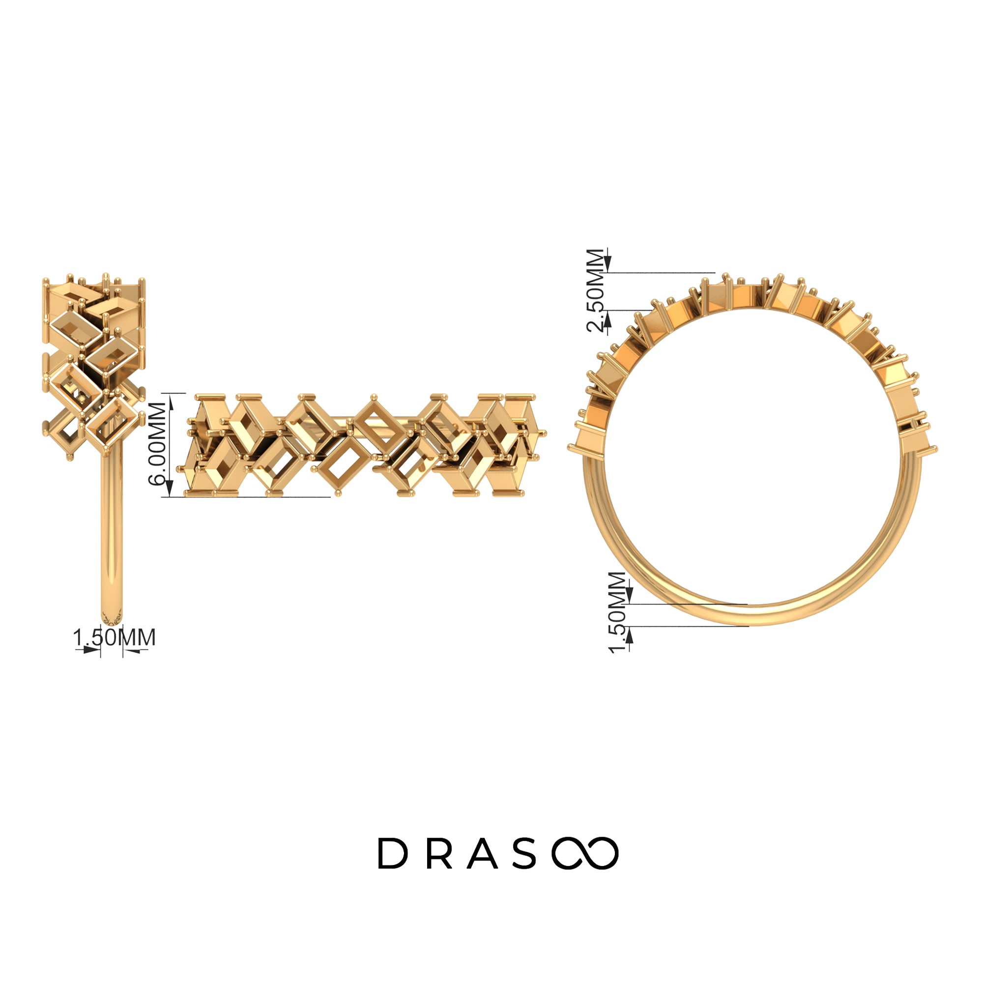 1.50 CT Baguette Cut Moissanite Braided Half Eternity Ring