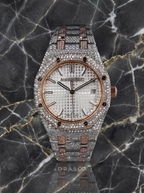 Audemars Piguet – Royal Oak 34 mm – Stainless Steel & Rose Gold – Silver "Grande Tapisserie" Dial – Custom Diamond-Set