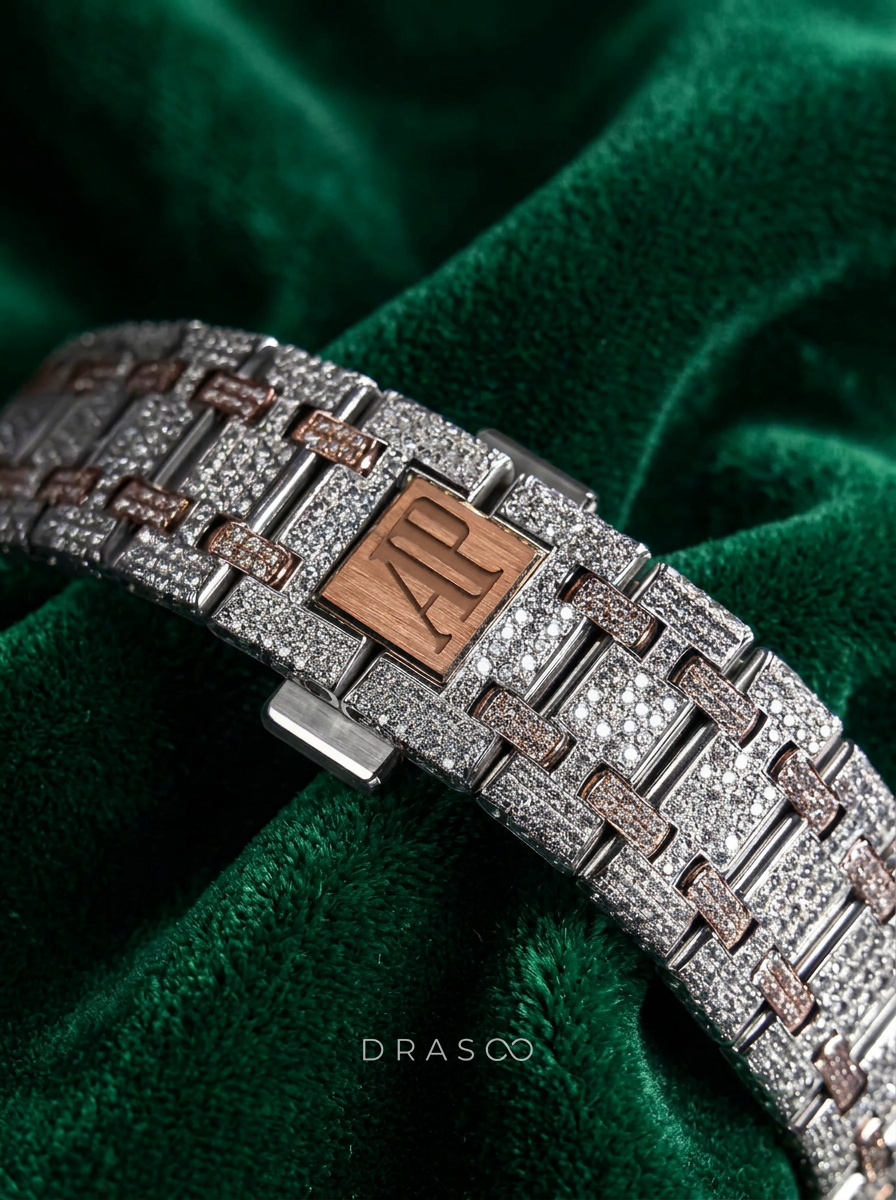 Audemars Piguet – Royal Oak 34 mm – Stainless Steel & Rose Gold – Silver "Grande Tapisserie" Dial – Custom Diamond-Set