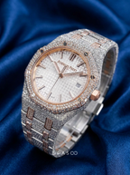 Audemars Piguet – Royal Oak 34 mm – Stainless Steel & Rose Gold – Silver "Grande Tapisserie" Dial – Custom Diamond-Set
