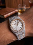 Audemars Piguet – Royal Oak 34 mm – Stainless Steel & Rose Gold – Silver "Grande Tapisserie" Dial – Custom Diamond-Set
