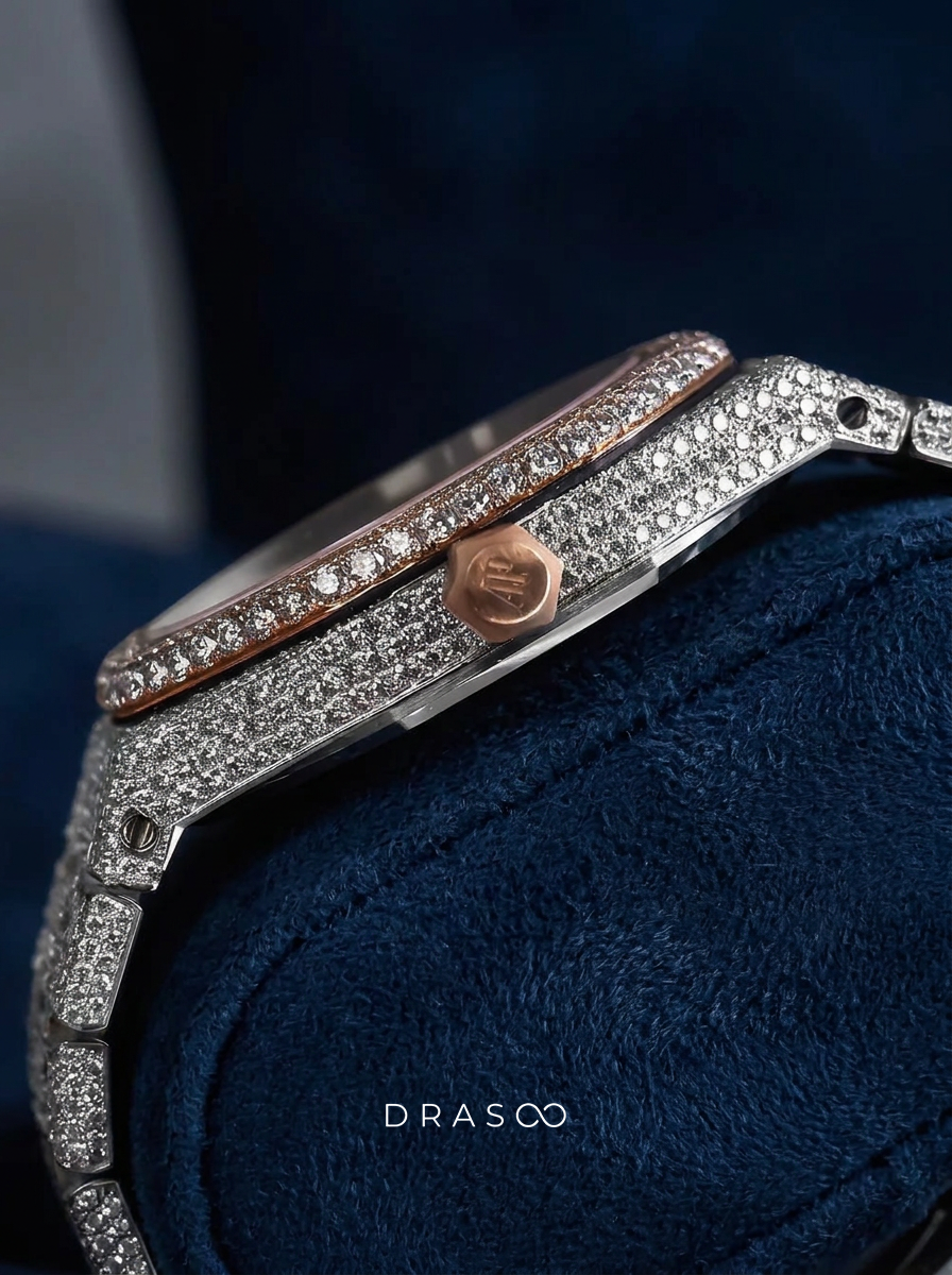 Audemars Piguet – Royal Oak 34 mm – Stainless Steel & Rose Gold – Silver "Grande Tapisserie" Dial – Custom Diamond-Set