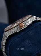 Audemars Piguet – Royal Oak 34 mm – Stainless Steel & Rose Gold – Silver "Grande Tapisserie" Dial – Custom Diamond-Set