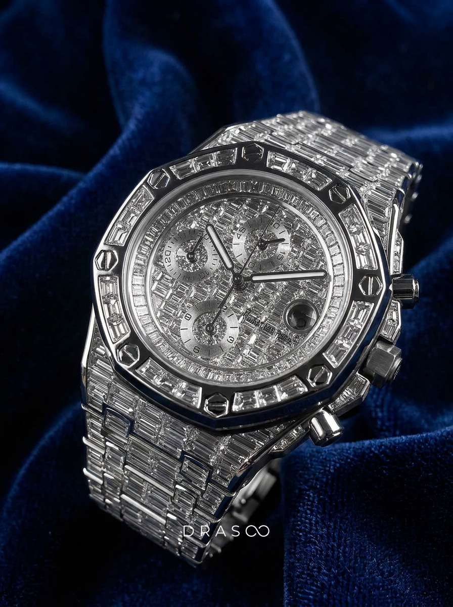 Audemars Piguet – Royal Oak Offshore 42 mm – Full Custom 18k White Gold set with VVS/VS Baguette Diamonds