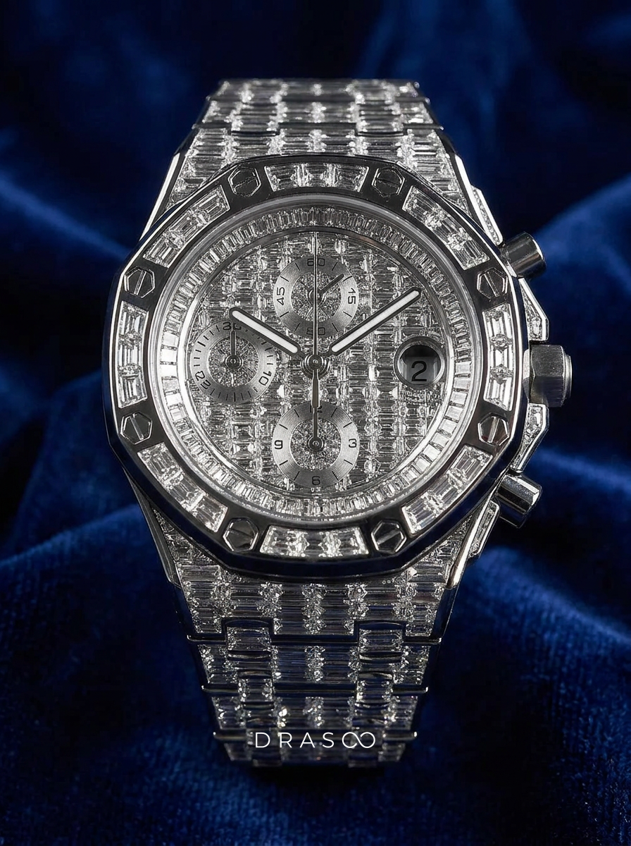 Audemars Piguet – Royal Oak Offshore 42 mm – Full Custom 18k White Gold set with VVS/VS Baguette Diamonds