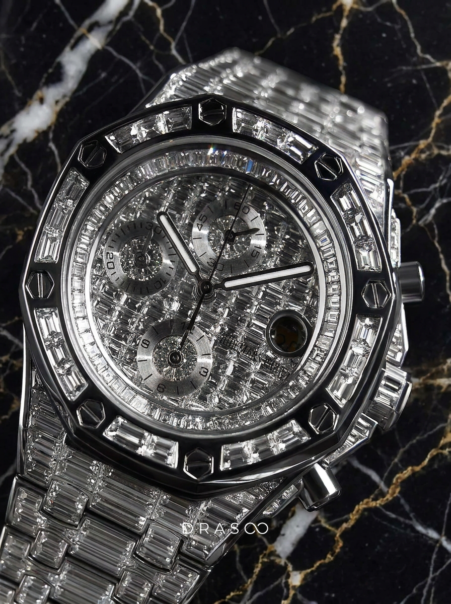 Audemars Piguet – Royal Oak Offshore 42 mm – Full Custom 18k White Gold set with VVS/VS Baguette Diamonds