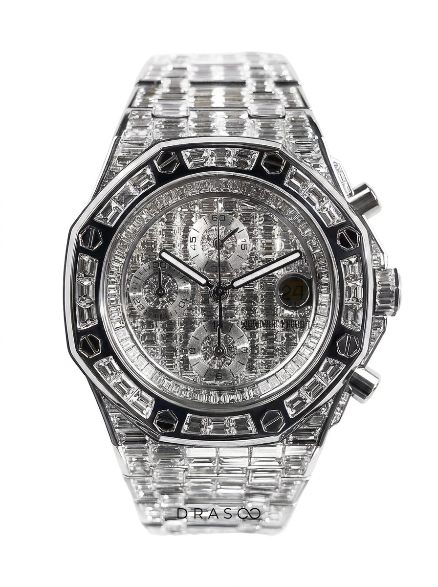 Audemars Piguet – Royal Oak Offshore 42 mm – Full Custom 18k White Gold set with VVS/VS Baguette Diamonds