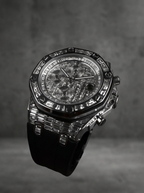 Audemars Piguet – Royal Oak Offshore 42 mm – Full Custom 18k White Gold set with VVS/VS Baguette Diamonds – Black Rubber Strap