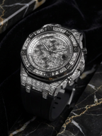Audemars Piguet – Royal Oak Offshore 42 mm – Full Custom 18k White Gold set with VVS/VS Baguette Diamonds – Black Rubber Strap