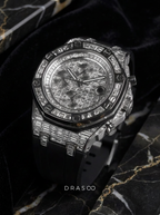 Audemars Piguet – Royal Oak Offshore 42 mm – Full Custom 18k White Gold set with VVS/VS Baguette Diamonds – Black Rubber Strap