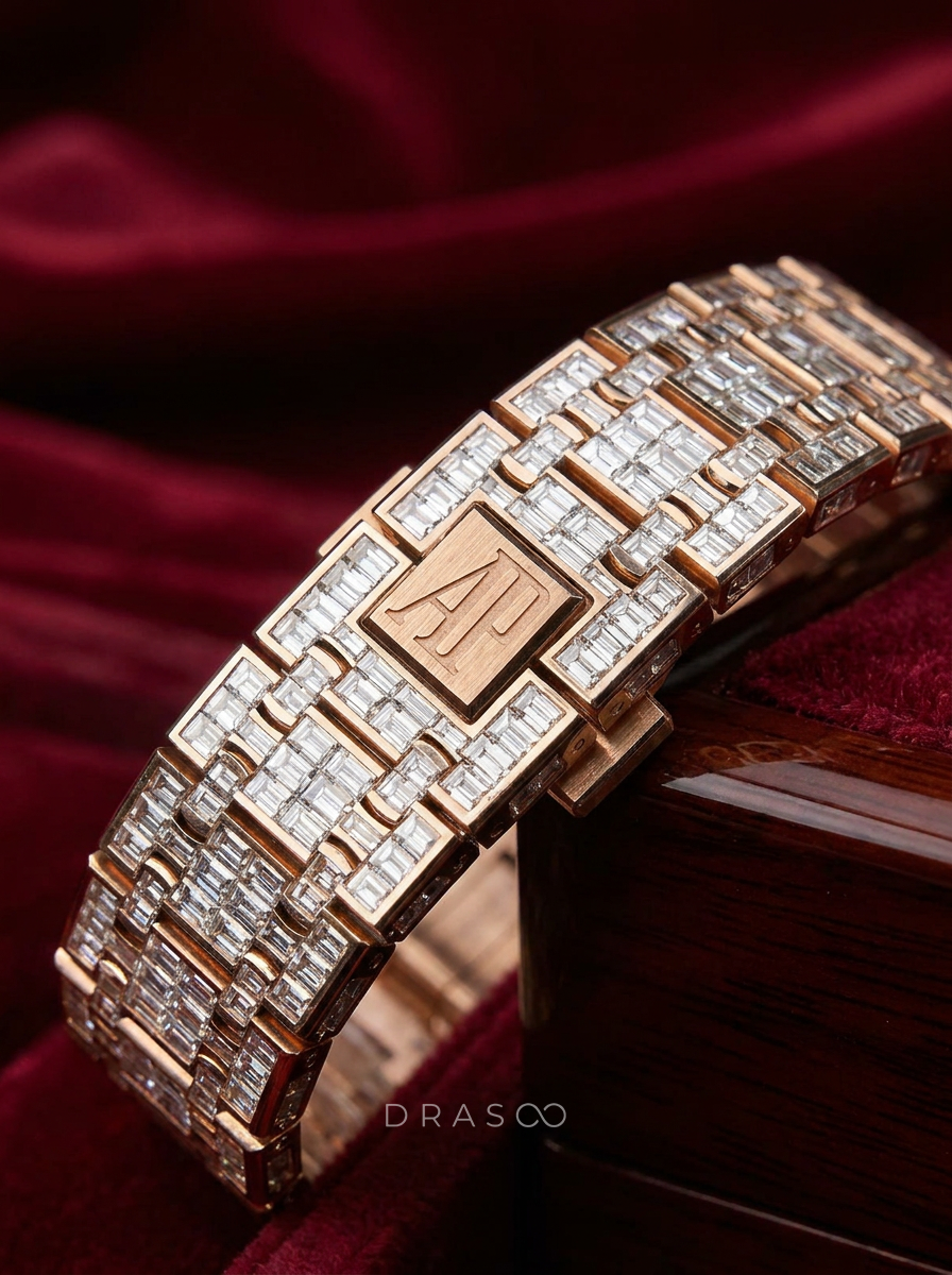Audemars Piguet – Royal Oak Skeleton 41mm – Full Custom 18k Rose Gold set with VVS/VS Baguette Diamonds