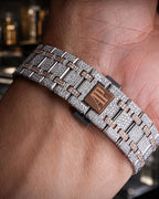 Audemars Piguet – Royal Oak 34 mm – Stainless Steel & Rose Gold – Silver "Grande Tapisserie" Dial – Custom Diamond-Set
