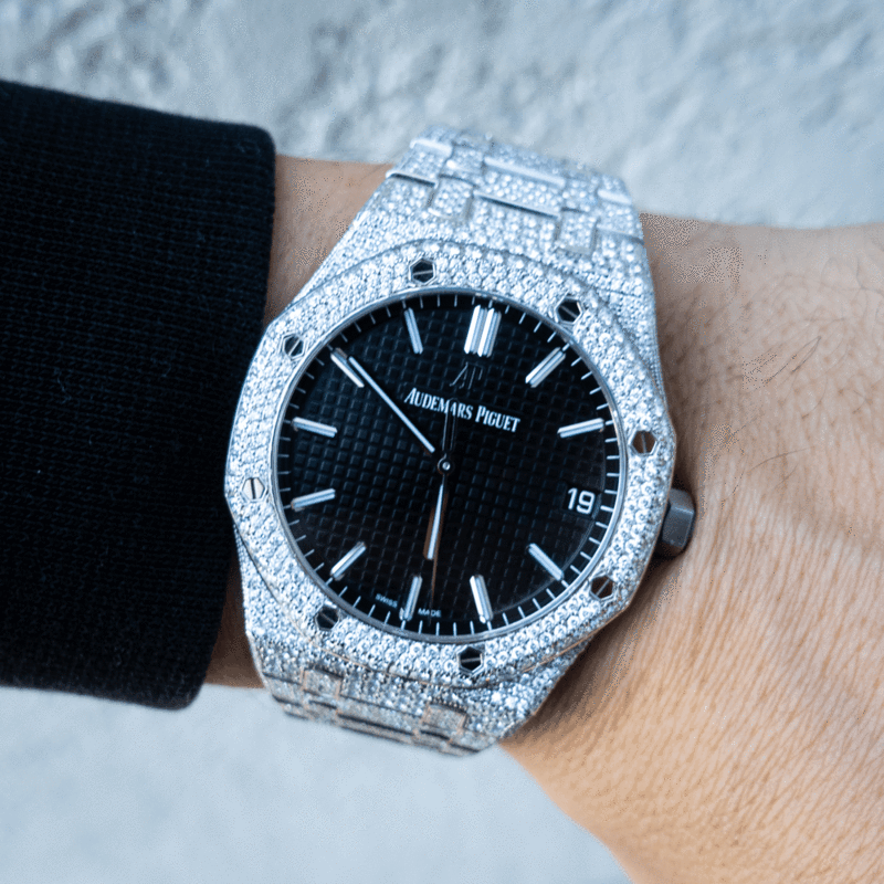 SELFWINDING 41 – STEEL – CUSTOM PAVÉ DIAMOND SET (BLACK GRANDE TAPISSERIE)