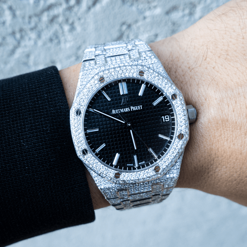 SELFWINDING 41 – STEEL – CUSTOM PAVÉ DIAMOND SET (BLACK GRANDE TAPISSERIE)