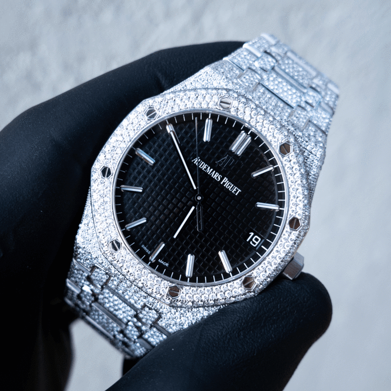 SELFWINDING 41 – STEEL – CUSTOM PAVÉ DIAMOND SET (BLACK GRANDE TAPISSERIE)