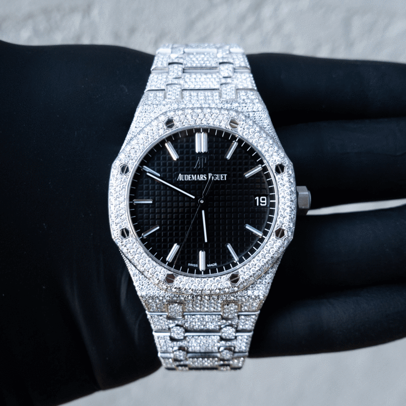 SELFWINDING 41 – STEEL – CUSTOM PAVÉ DIAMOND SET (BLACK GRANDE TAPISSERIE)