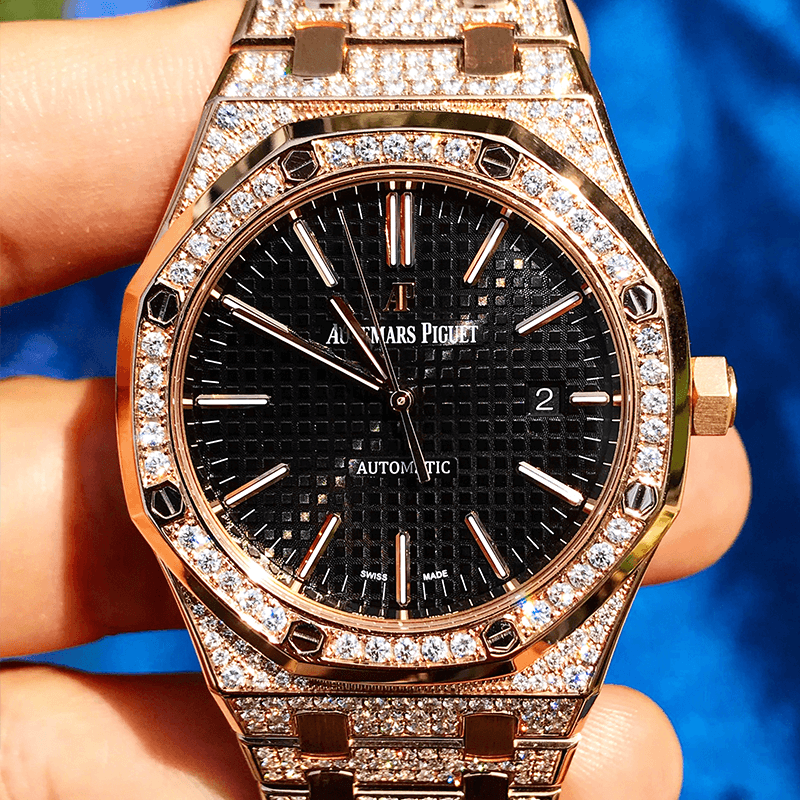 AUDEMARS PIGUET – ROYAL OAK 41 – 18CT PINK GOLD – CUSTOM DIAMOND SET