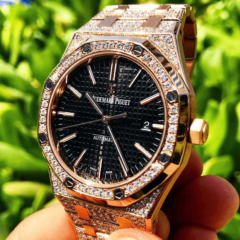 AUDEMARS PIGUET – ROYAL OAK 41 – 18CT PINK GOLD – CUSTOM DIAMOND SET