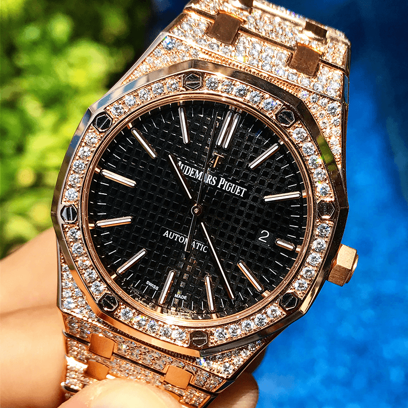 AUDEMARS PIGUET – ROYAL OAK 41 – 18CT PINK GOLD – CUSTOM DIAMOND SET