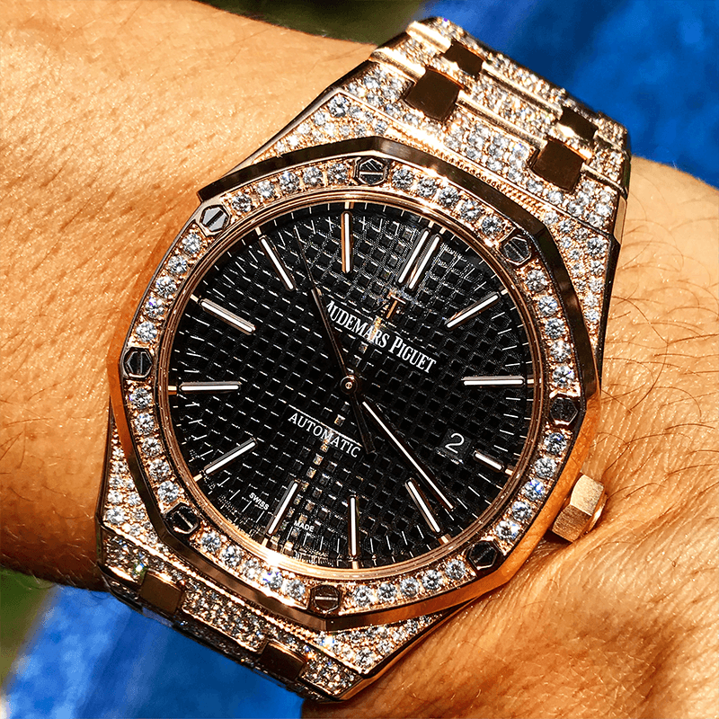 AUDEMARS PIGUET – ROYAL OAK 41 – 18CT PINK GOLD – CUSTOM DIAMOND SET