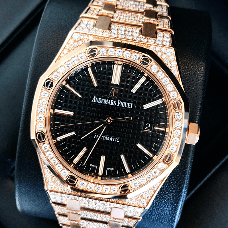 AUDEMARS PIGUET – ROYAL OAK 41 – 18CT PINK GOLD – CUSTOM DIAMOND SET
