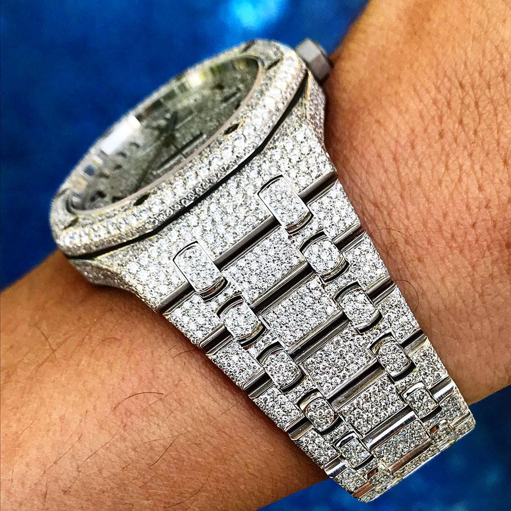 AUDEMARS PIGUET – ROYAL OAK 41 – STEEL – CUSTOM PAVÉ DIAMOND SET (ARABIC)