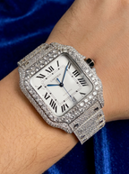 Cartier Santos Large – Steel – Custom Diamond-Set with White Roman Dial – Blue Swords