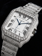 Cartier Santos Large – Steel – Custom Diamond-Set with White Roman Dial – Blue Swords