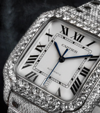 Cartier Santos Large – Steel – Custom Diamond-Set with White Roman Dial – Blue Swords