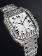 Cartier Santos Large – Steel – Custom Diamond-Set with White Roman Dial – Blue Swords