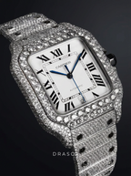 Cartier Santos Large – Steel – Custom Diamond-Set with White Roman Dial – Blue Swords