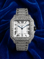 Cartier Santos Large – Steel – Custom Diamond-Set with White Roman Dial – Blue Swords