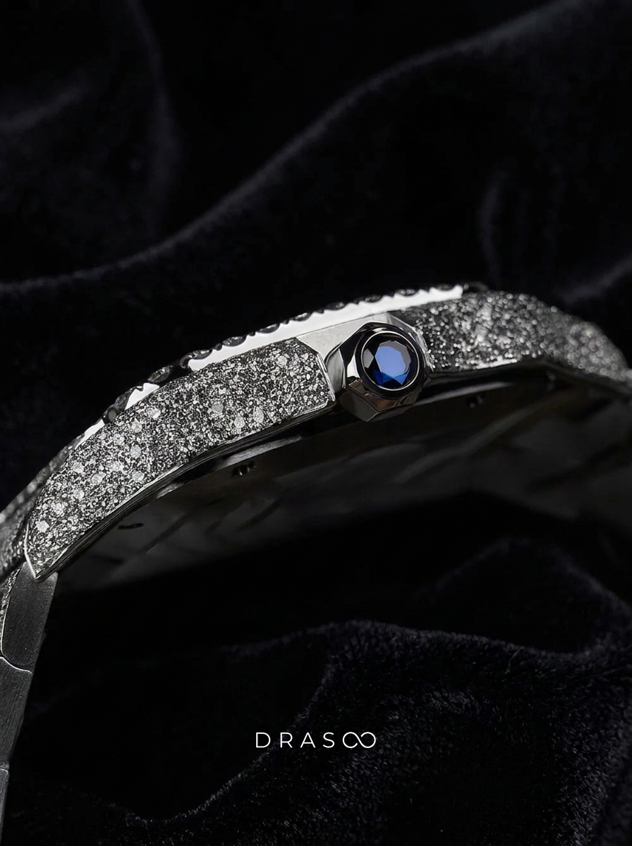 Cartier Santos Large – Steel – Custom Diamond-Set with White Roman Dial – Blue Swords